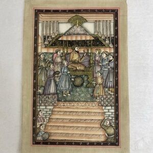 Vintage Painting of Mughal Court King Royal Persian Indian  Miniature Art